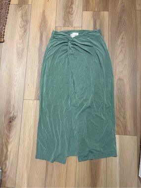 Anthropologie Olive Green Twist-Front Midi Skirt